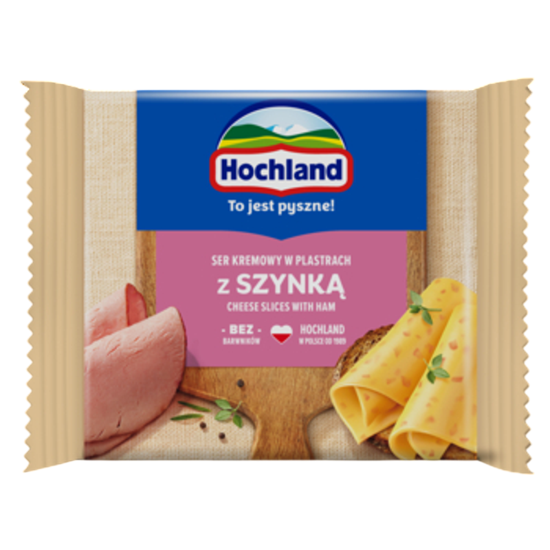 Hochland z szynką. Ser kremowy topiony w plastrach z szynką 130g