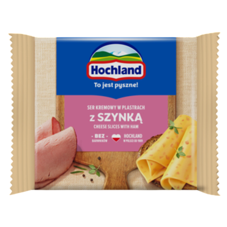 Hochland z szynką. Ser kremowy topiony w plastrach z szynką 130g