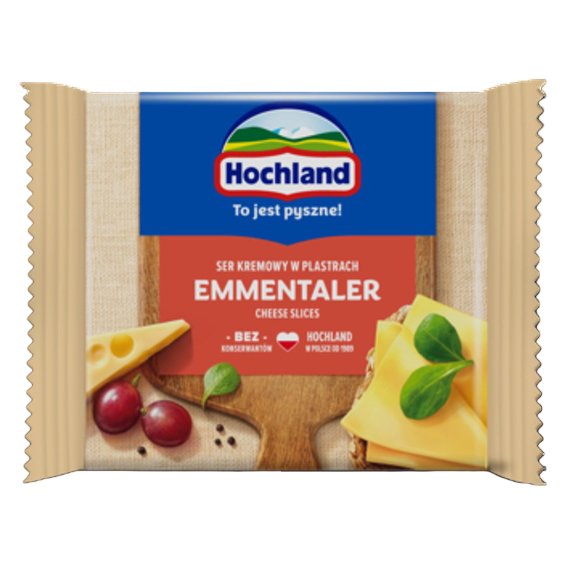 Hochland Emmentaler. Ser kremowy topiony w plastrach z Emmentalerem 130g