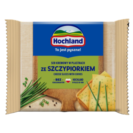 Hochland ze szczypiorkiem. Ser kremowy topiony w plastrach ze szczypiorkiem 130g