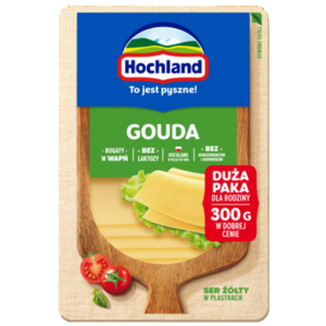 Hochland Gouda ser żółty w plastrach. Ser podpuszczkowy dojrzewający 300g