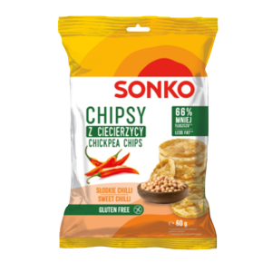 SONKO Chipsy z ciecierzycy o smaku słodkiego chili 60g