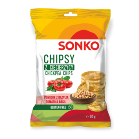SONKO Chipsy z ciecierzycy o smaku pomidora z bazylią 60g