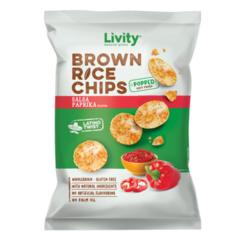 LIVITY Chipsy ryżowe pełnoziarniste o smaku smaku salsy paprykowej 60g