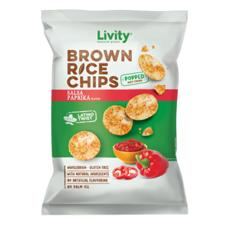 LIVITY Chipsy ryżowe pełnoziarniste o smaku smaku salsy paprykowej 60g