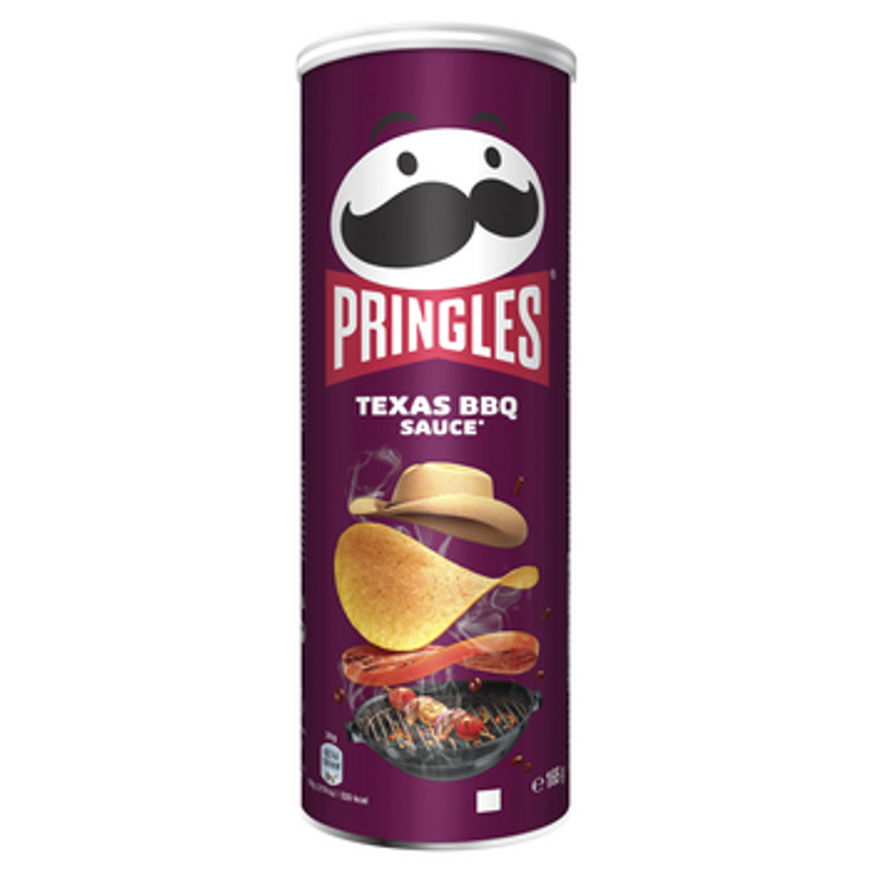 Pringles texas barbeque tuba 165g- chrupki o smaku teksańskiego sosu barbecue. Pikantny produkt piekarski.