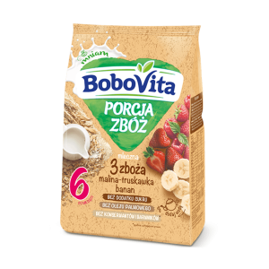 BoboVita Porcja Zbóż Kaszka mleczna 3 zboża malina-truskawka-banan po 6 miesiącu 210 g