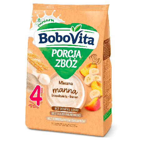 BoboVita Porcja Zbóż Kaszka mleczna manna brzoskwinia-banan po 4 miesiącu 210 g