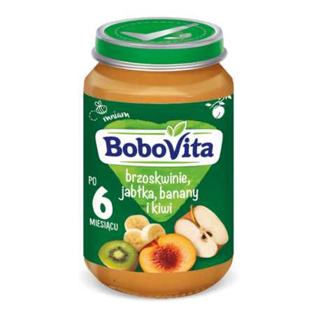 BoboVita Deserek Brzoskwinie, jabłka, banany i kiwi po 6 miesiącu 190g