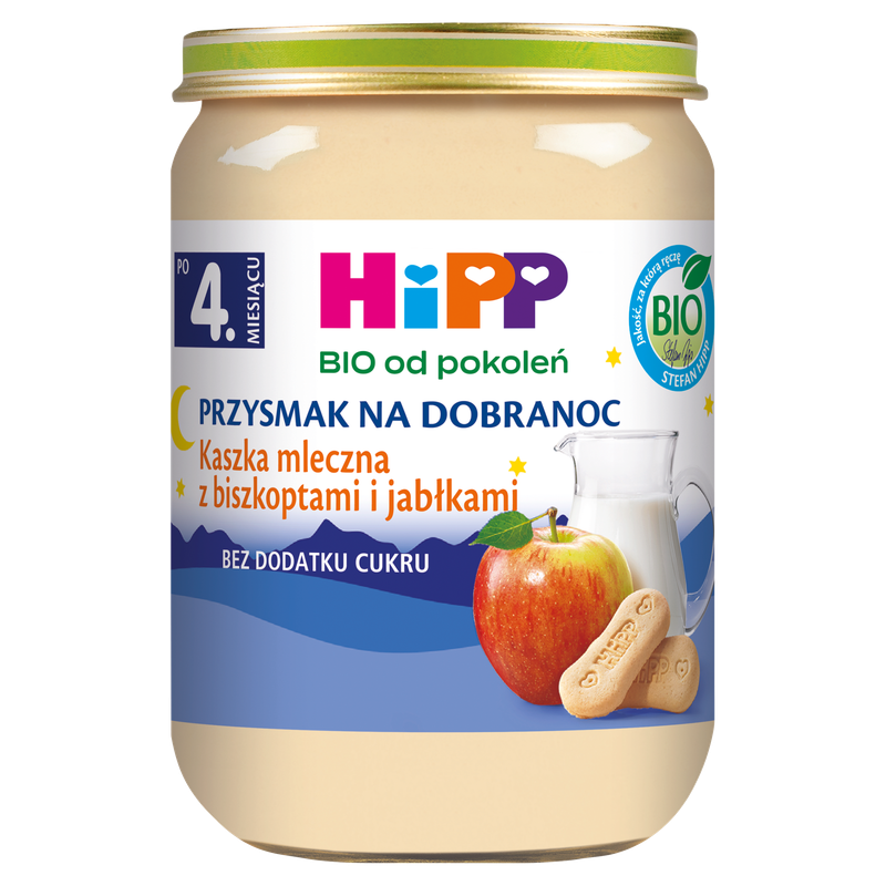 HiPP BIO Przysmak na Dobranoc Kaszka mleczna z biszkoptami i jabłkami po 4. miesiącu 190 g