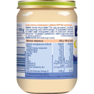 HiPP BIO Przysmak na Dobranoc Kaszka mleczna z biszkoptami i jabłkami po 4. miesiącu 190 g