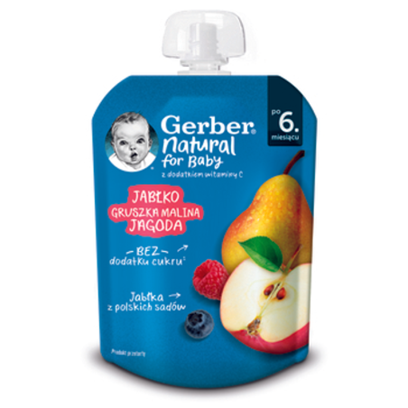Gerber Deserek w tubce jabłko gruszka malina jagoda po 6 miesiącu 80g