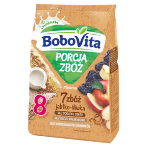 BoboVita Porcja Zbóż Kaszka mleczna 7 zbóż jabłko-śliwka po 8. miesiącu 210 g