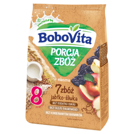 BoboVita Porcja Zbóż Kaszka mleczna 7 zbóż jabłko-śliwka po 8. miesiącu 210 g