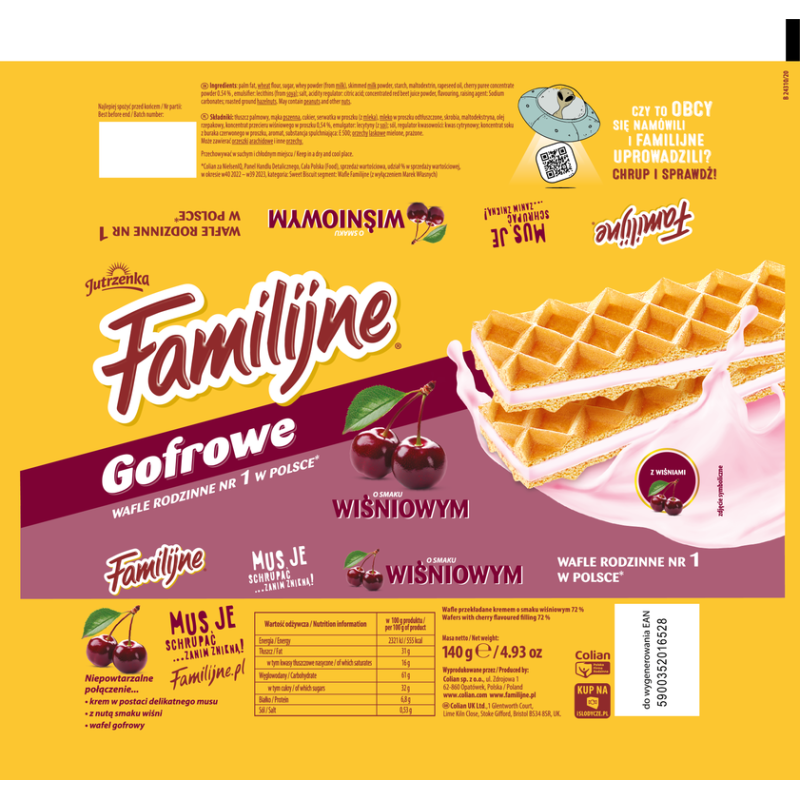 Familijne Gofrowe o smaku wiśniowym 140g