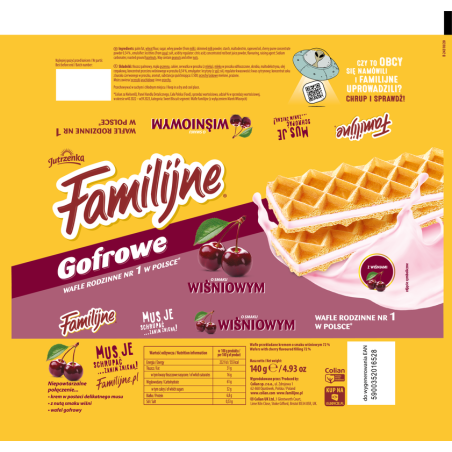 Familijne Gofrowe o smaku wiśniowym 140g