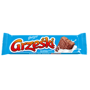 Grześki W mlecznej czekoladzie Wafel przekładany kremem kakaowym w czekoladzie mlecznej 36 g