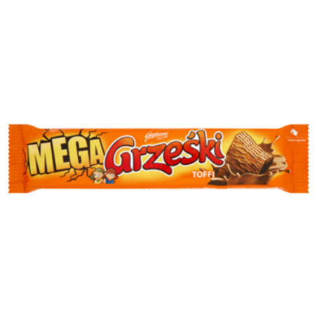 Grześki Mega Toffi Wafel przekładany kremem o smaku toffi w czekoladzie mlecznej 48 g