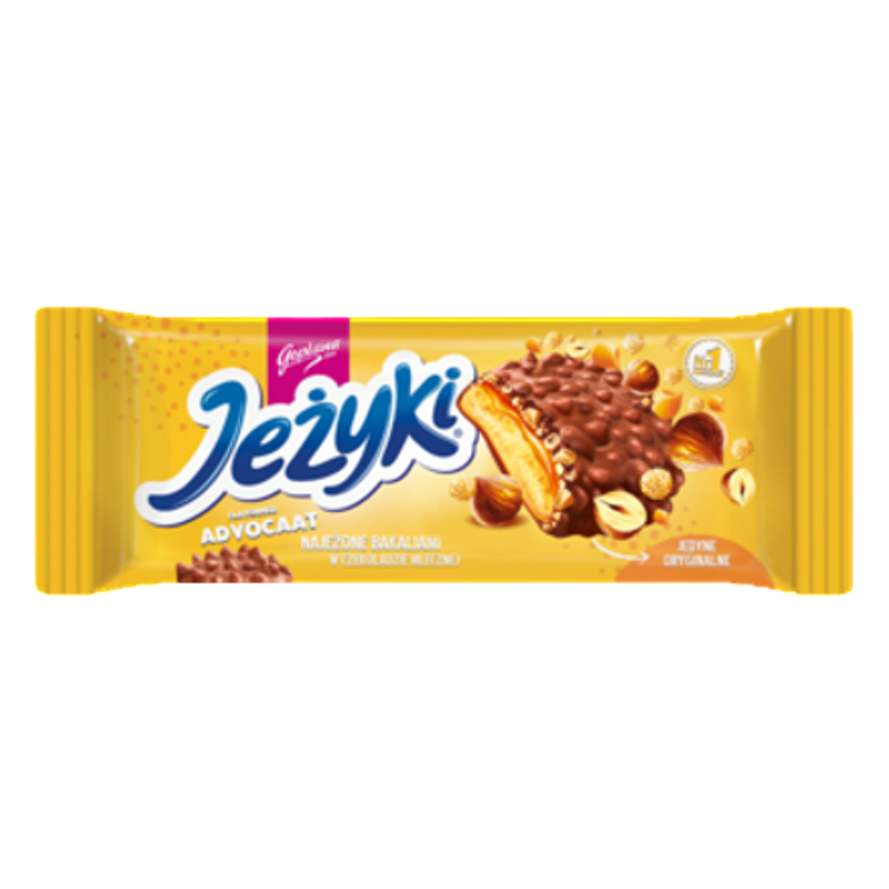 Jeżyki o smaku Advocat ciastka w czekoladzie mlecznej 140 g