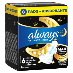 Always Ultimate Night Podpaski ze skrzydełkami, rozmiar 6, 8 sztuk