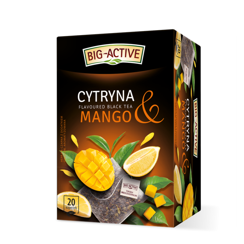 Big-Active Herbata Czarna Aromatyzowana o Smaku Mango i Cytryny. 20 torebek x 2g