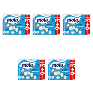 Mola Biała bawełna Papier toaletowy 12 rolek X5