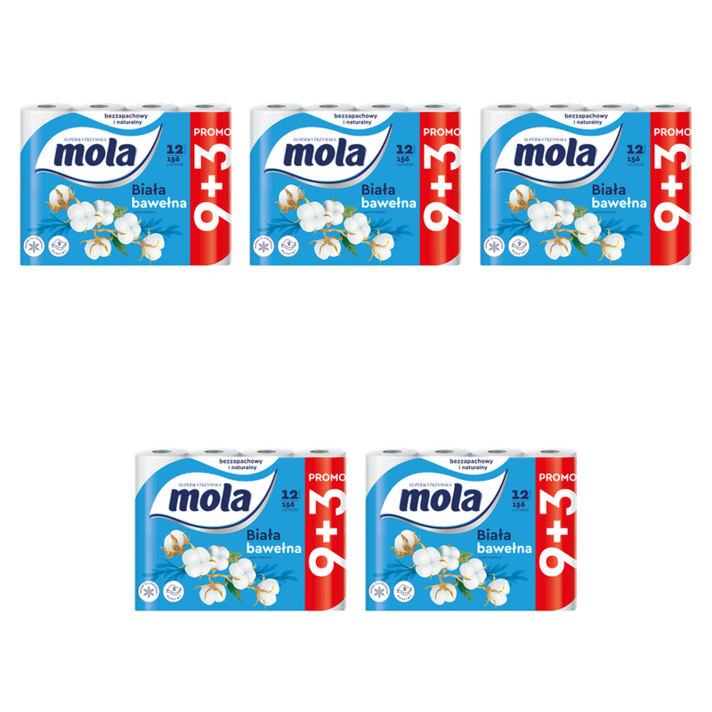 Mola Biała bawełna Papier toaletowy 12 rolek X5