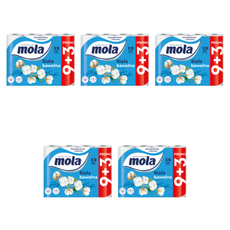 Mola Biała bawełna Papier toaletowy 12 rolek X5