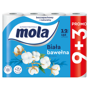 Mola Biała bawełna Papier toaletowy 12 rolek X5