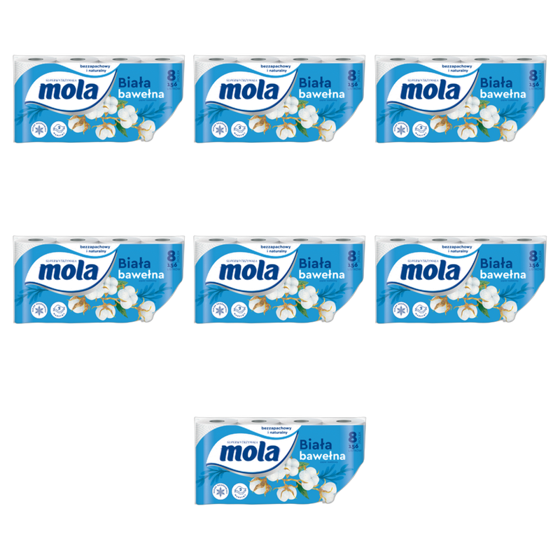 Mola Papier toaletowy biała bawełna 8 rolek X7