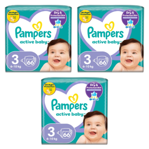 Pampers Active Baby Rozmiar 3, 66 pieluszek, 6-10 kg X3