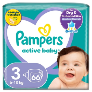 Pampers Active Baby Rozmiar 3, 66 pieluszek, 6-10 kg X3