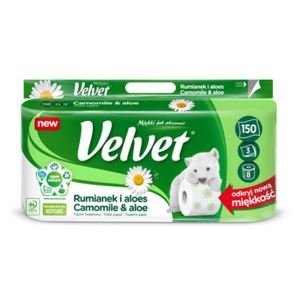 Papier Toaletowy Velvet Rumianek i Aloes 8 rolek, 3 warstwy, zapachowy X7