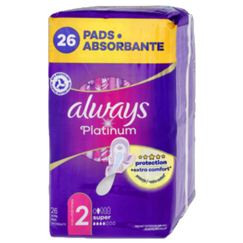 Always Platinum Super Podpaski ze skrzydełkami, 26 sztuk