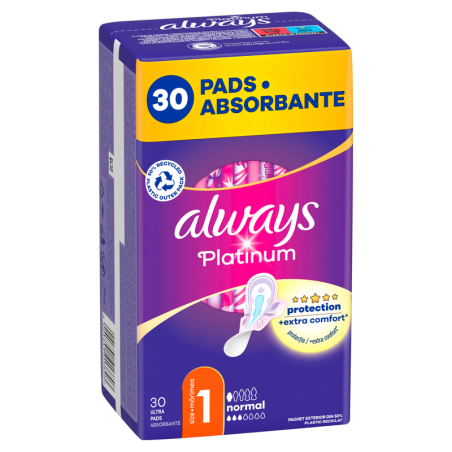 Always Platinum Normal Podpaski ze skrzydełkami, 30 sztuk
