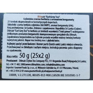 Dilmah Gourmet Earl Grey Tea Czarna Herbata z Olejkiem Bargamoty 25 Torebek
