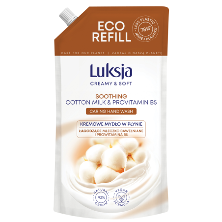 Luksja Creamy & Soft Kremowe mydło w płynie Mleczko bawełniane i Prowitamina B5 900 ml opakowanie uzupełniające