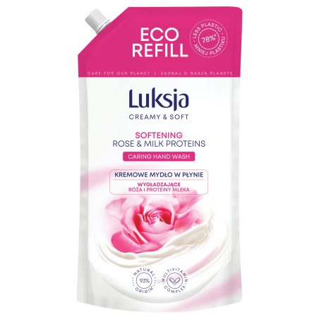 Luksja Creamy & Soft Kremowe mydło w płynie Róża i Proteiny mleka 900 ml opakowanie uzupełniające