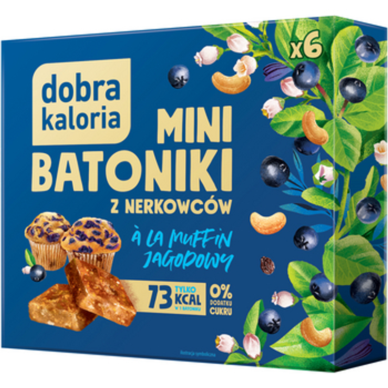 dobra kaloria Mini batoniki z nerkowców ala muffin jagodowy 6 sztuk 102g