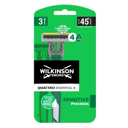 Wilkinson Sword Quattro Essential 4 Sensitive Jednorazowe maszynki do golenia z 4 ostrzami 3 sztuki