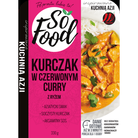 Kurczak w czerwonym sosie curry z ryżem 330 g So Food
