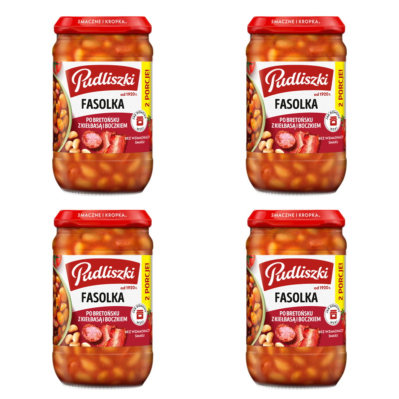 Fasolka po bretońsku z kiełbasą i boczkiem 610g X4