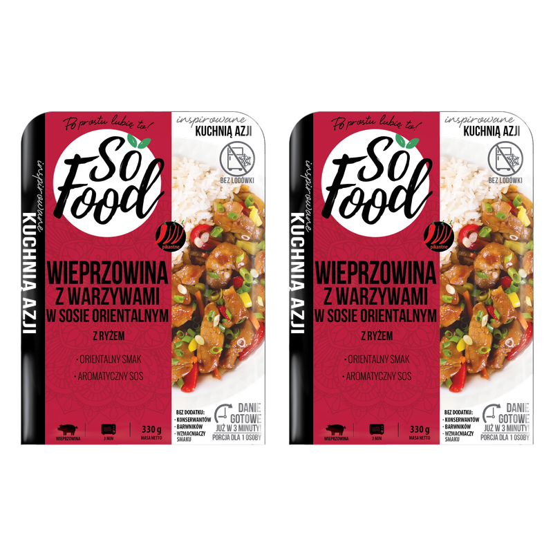 So Food Wieprzowina z warzywami w sosie orientalnym z ryżem 330g. X2