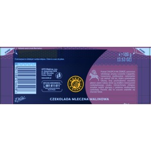E.Wedel Czekolada mleczna malinowa 100 g X20