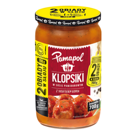 Klopsiki w sosie pomidorowym z dodatkiem kopru 700g - Dwa obiady w słoju Pamapol