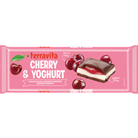Czekolada Terravita mleczna z nadzieniem wiśniowo-jogurtowym 235g