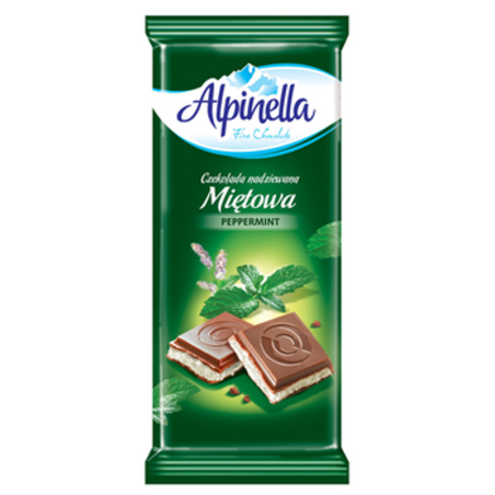 Alpinella Czekolada Mleczna Miętowa - z Nadzieniem o Smaku Miętowym 100g