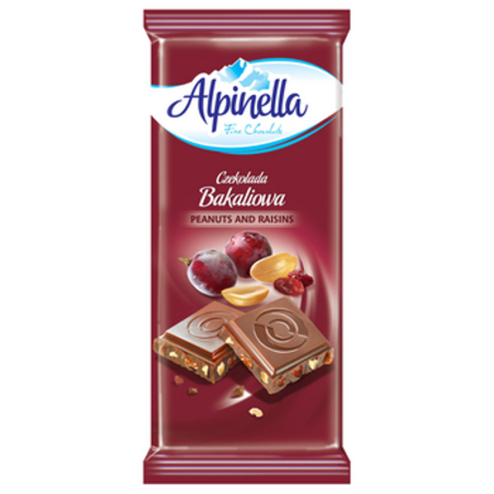 Czekolada Mleczna Alpinella Bakaliowa z Rodzynkami i Orzeszkami - 90g