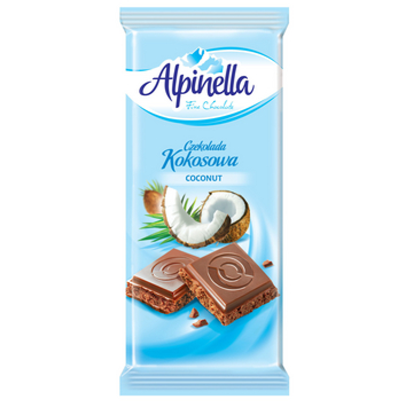 Czekolada Alpinella Mleczna z wiórkami kokosowymi 90g