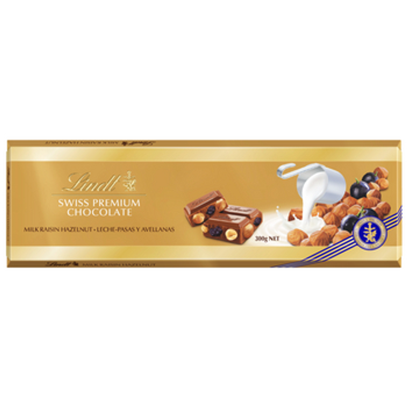 Lindt SWISS PREMIUM CHOCOLATE Milk Raisins Hazelnut 300g
